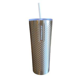 Starbucks 24oz Silver Swirl Textured Stainless Steel Cold Cup NWT